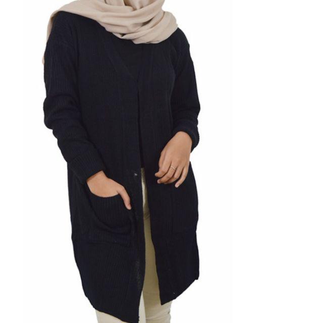 Syasweater - CARDIGAN PANJANG WANITA BELLE OVERSIZE Cardigan Wanita-Hitam
