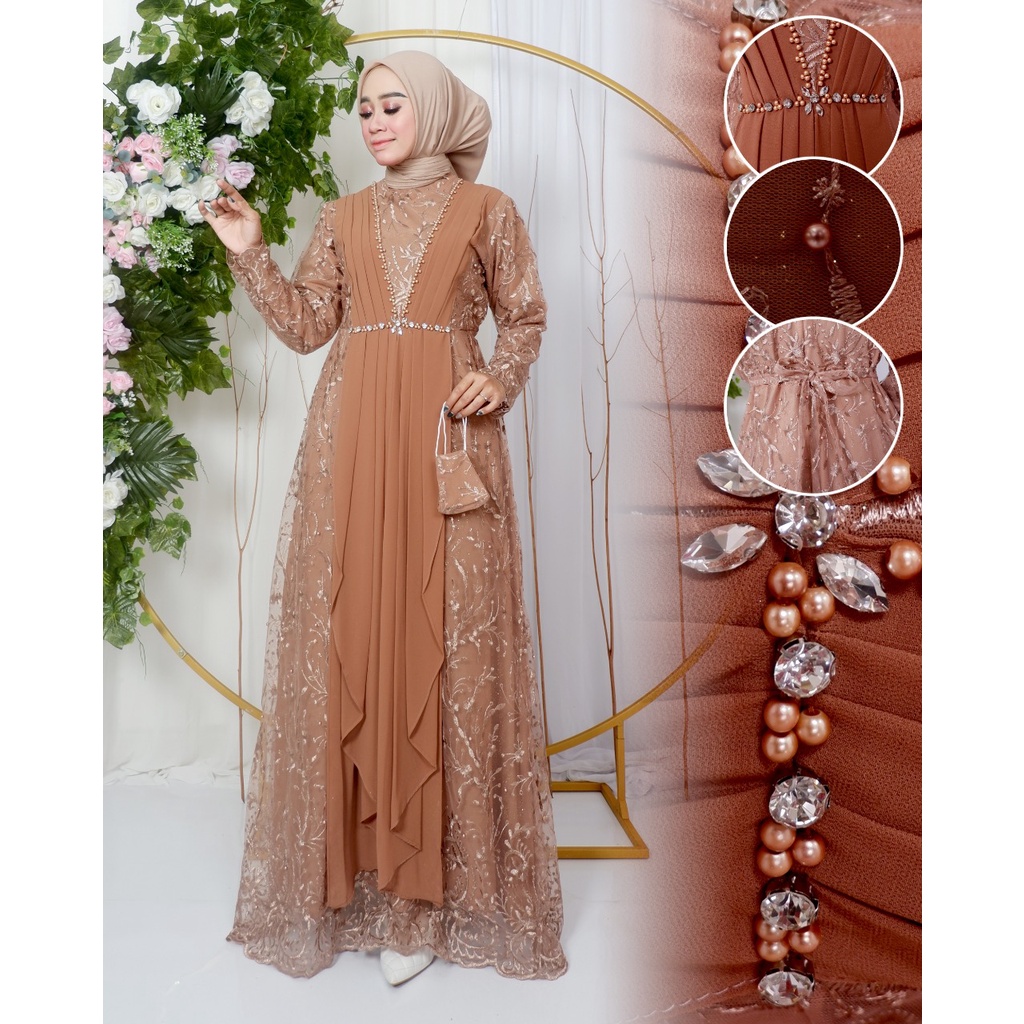 Kadai.baju / Gamis claudia / Gamis brukat tulle bordir / Gamis jumbo wanita muslimah SIZE  M L XL XXL