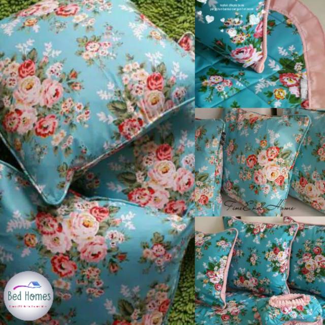 Sarung bantal sofa motif bunga candy biru
