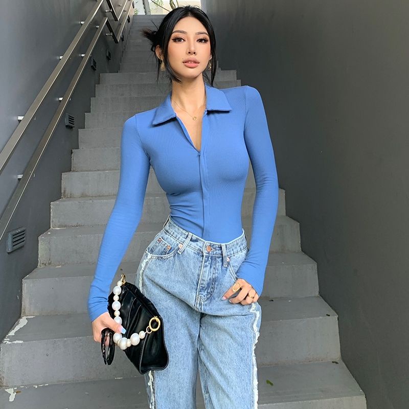 Soho Musim Gugur dan Musim Dingin Baru Eropa dan Amerika Seksi One-Piece Top Wanita Turtleneck T-shirt Slim Fit Ritsleting Lengan Panjang Soho Musim Gugur dan Musim Dingin Baru Eropa dan Amerika Seksi One-Piece Top Wanita Turtleneck T-shirt Slim Fit Ritsl