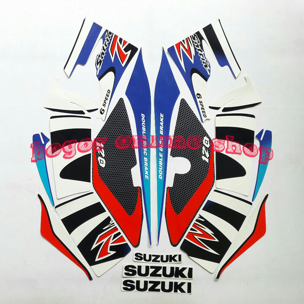 sticker motor satria 120r 2002 putih-biru