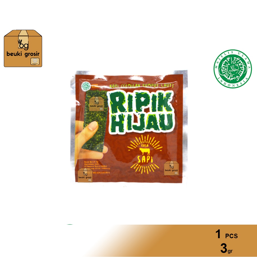 Ripik Hijau Sapi Panggang Snack Rumput Laut Nori Seaweed - 3gr