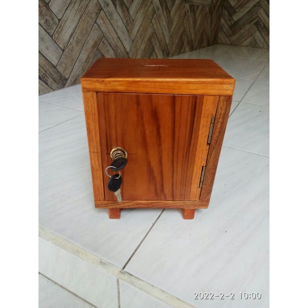 Celengan Kayu Celengan Terget Unik Buka Tutup Kunci / kotak uang / brankas-2