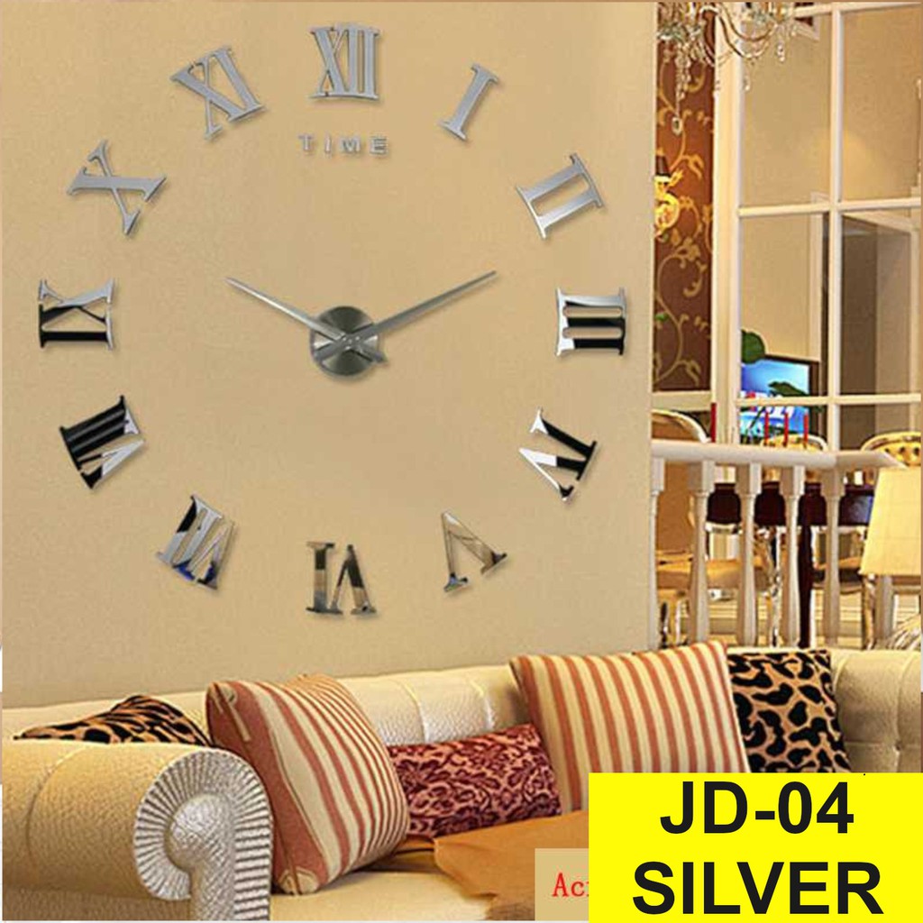 Jam Dinding Besar Unik Giant Wall Clock Diameter 80-130cm-JD-04 Silver (BESAR)