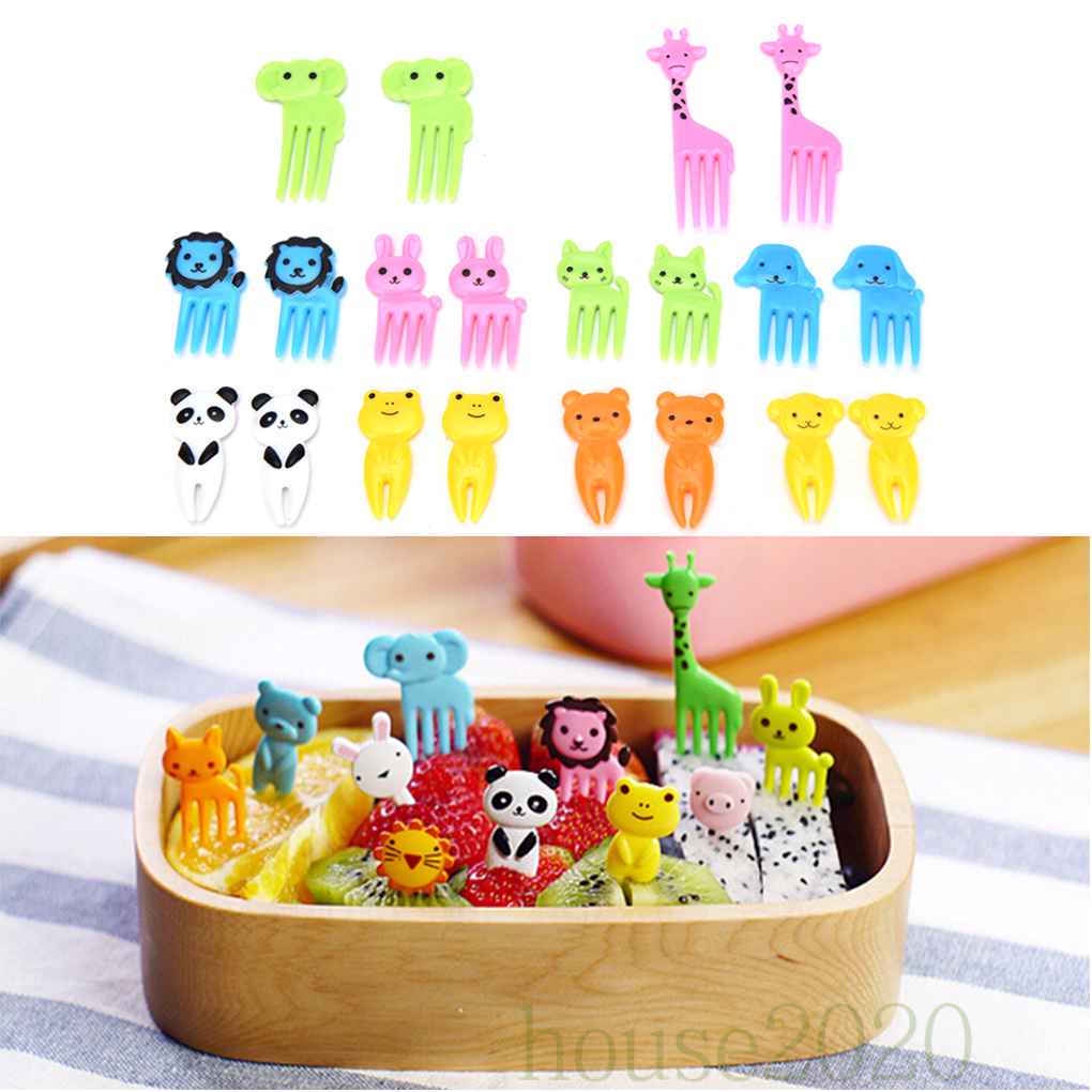 [house2020]10pcs Animal Fruit Fork Mini Cartoon Children Snack Cake Dessert Food Fruit Pick Toothpick Lunches Decor Random Color