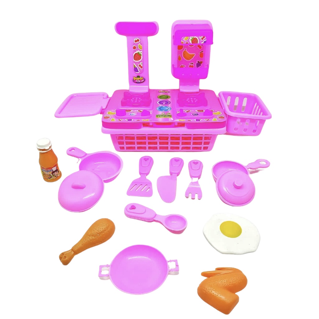 Mainan Masak Masakan Kitchen Set Mainan Keranjang Dapur Cilik DC 999 Pink