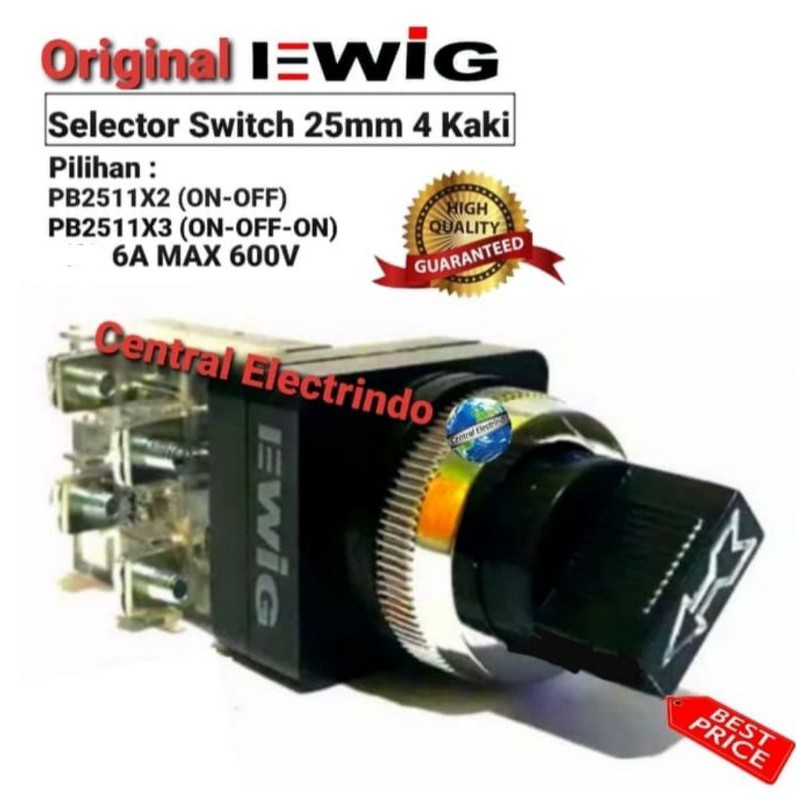 Selector Switch EWIG PB2511 2&amp;3 Posisi 25mm 4Kaki .