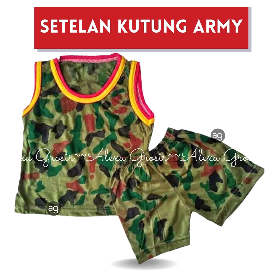 Setelan baju kutung army/setelan baju tentara anak/setelan baju abri anak kutung merk dhany