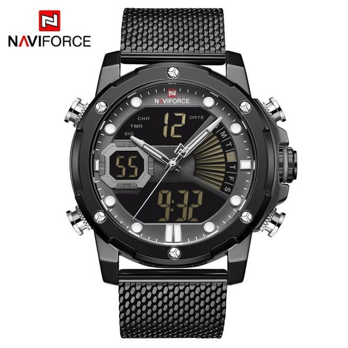 Jam Tangan Pria Naviforce 9172 Dual Time Digital Analog Rantai Pasir