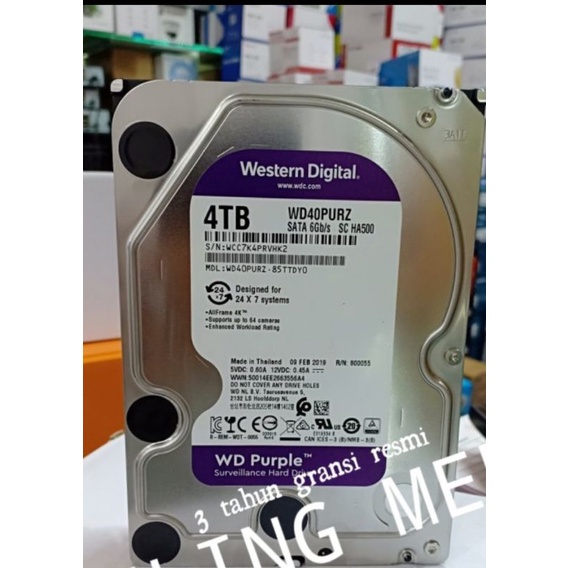 HARDDISK WD PURPLE CCTV 4TB PC 3.5 ORI RESMI