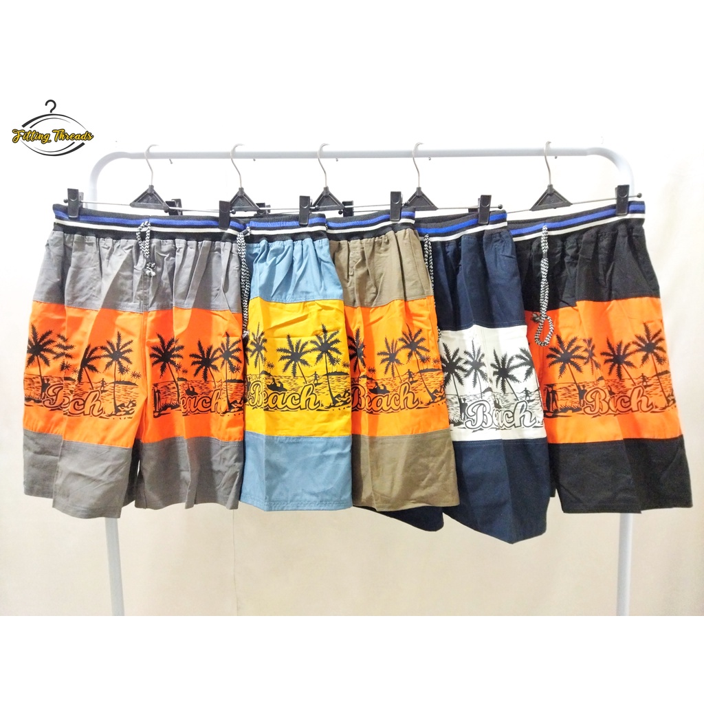 Celana Pantai Hawai Pria Dewasa / Celana Pendek Pinggang Rib Cowok Motif