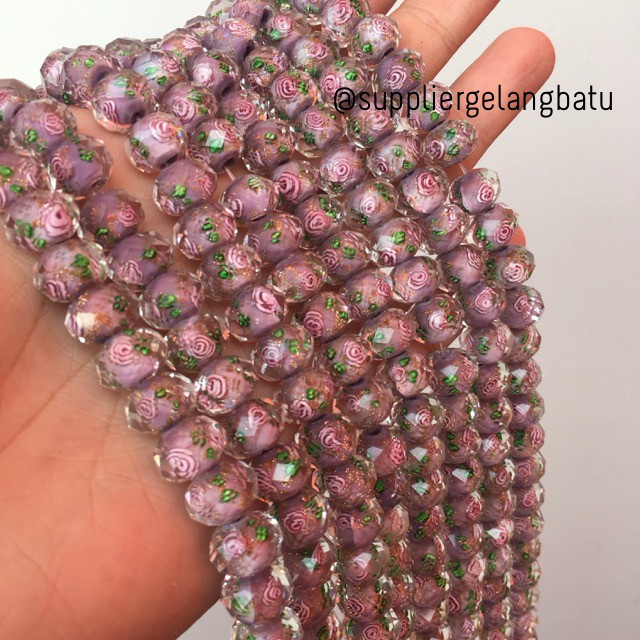 Lampwork kristal Murano 14x12mm bahan crystal ceko mawar ungu premium aksesoris grosir beads craft