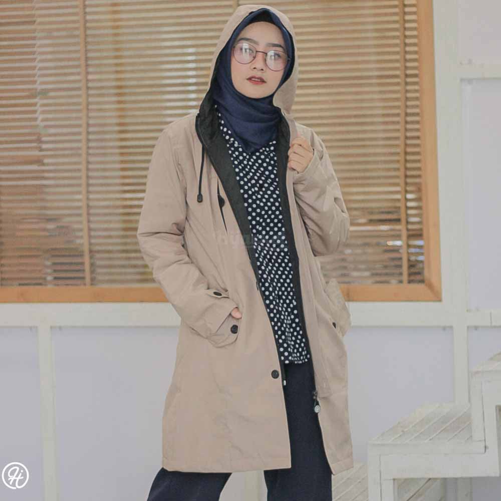 Jaket Jacket Parka Wanita Cewek Muslimah Hijabers Hoodie Kekinian Terbaru Hijacket Hijaket IXR Cream-All Size M fit to L