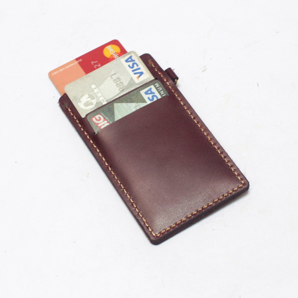 gantungan dompet ID card kulit marun - tali id card holder - PHID826