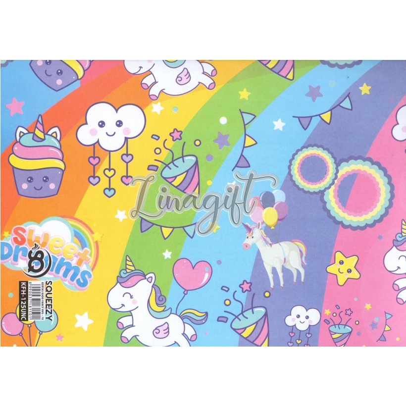 ( 5 Lembar ) KERTAS KADO SQ DOFF - GIFT WRAPPING PAPER UNICORN PINK UNICORN BIRU UNICORN RAINBOW