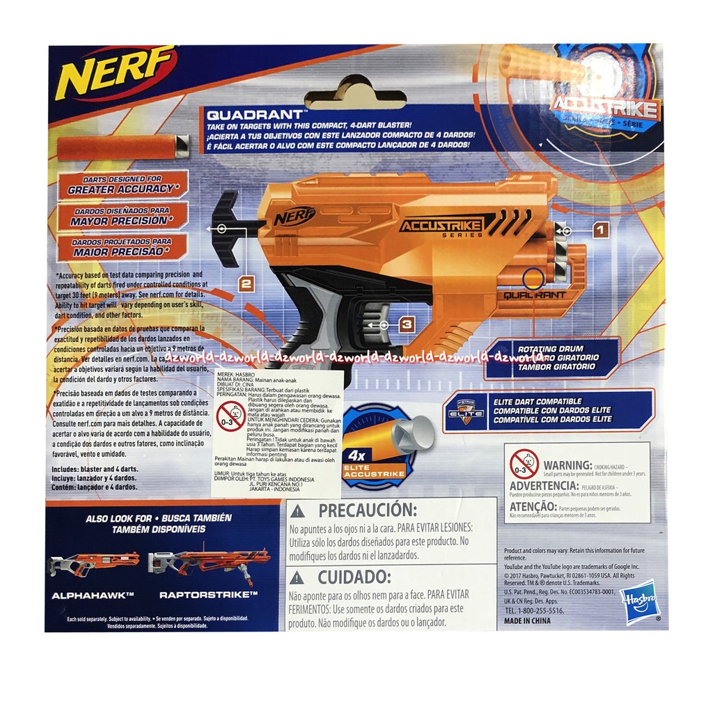 Nerf Quadrant Accustrike Pistol Mainan Warna Orange Nerp