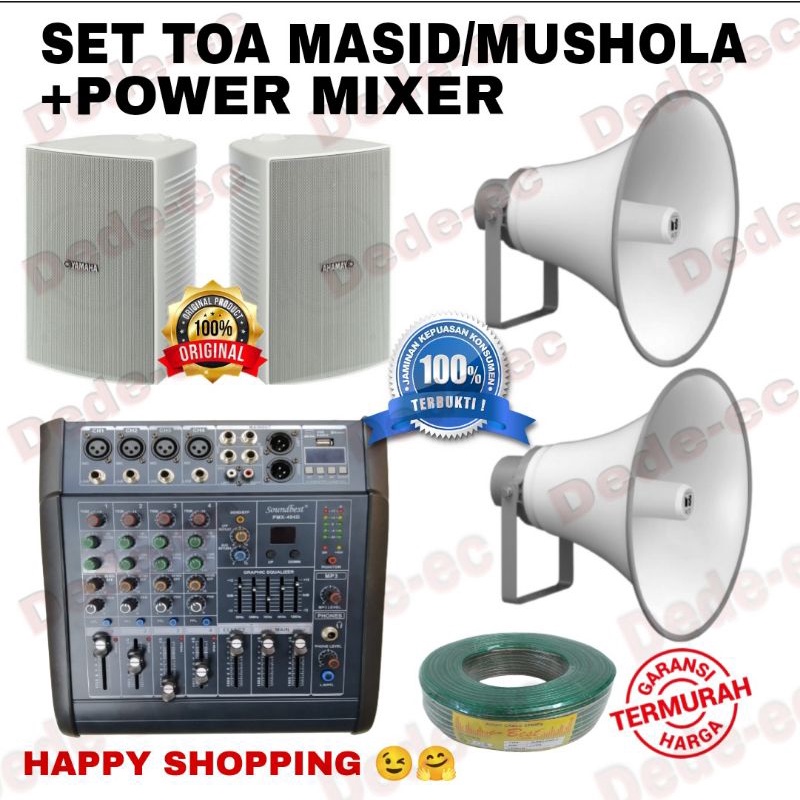 PAKET SOUND SYSTEM TOA MASJID/MUSHOLA 2 OUTDOOR 2 INDOOR +POWER MIXER