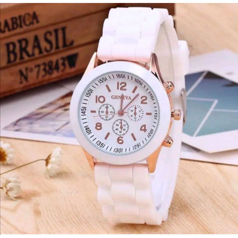 Jam Tangan GENEVA Wanita Pria COUPLE Analog Fashion-Putih