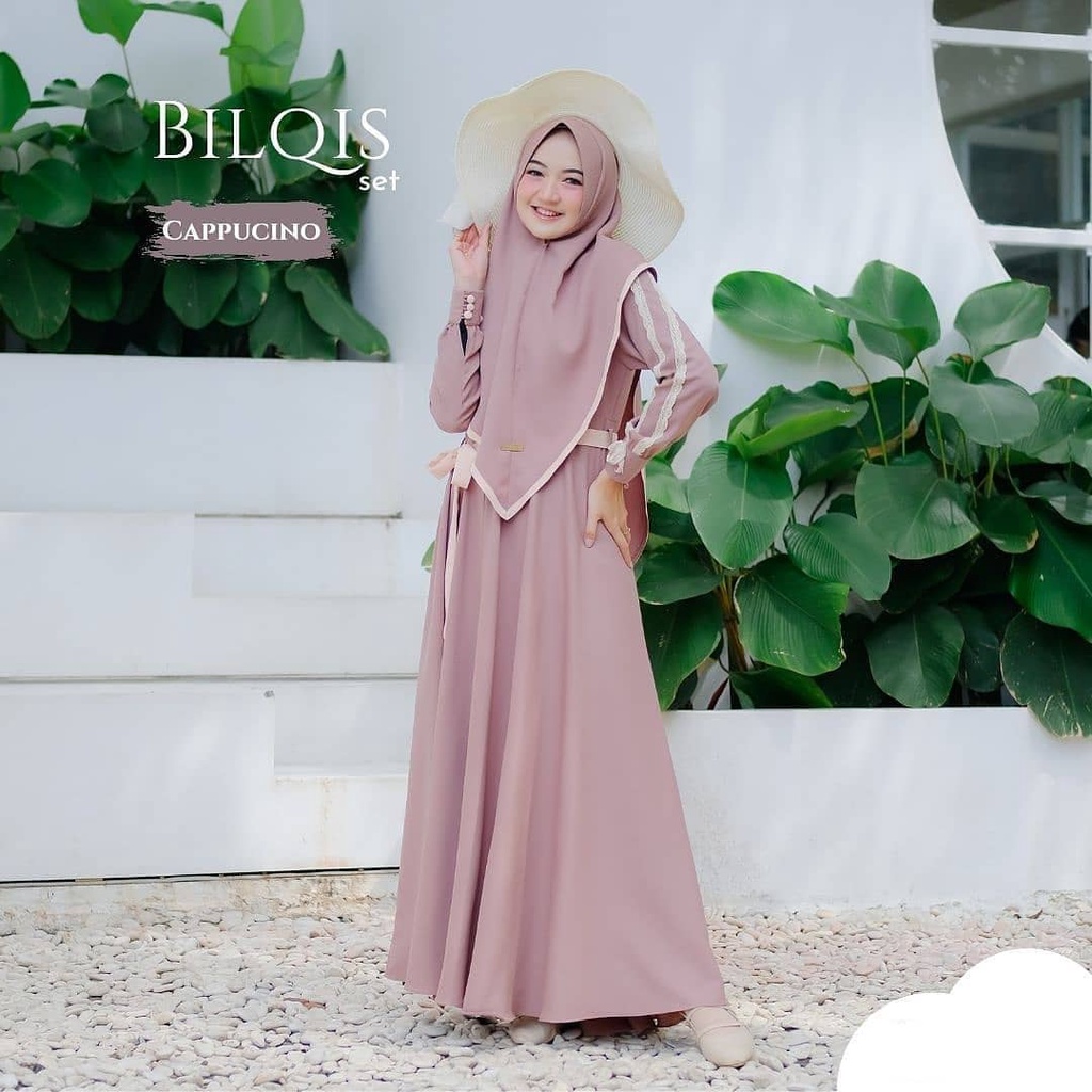 BILQIS SET SYARI CB MOSSCRAPE PREMIUM MIX RENDA DAPAT GAMIS + HIJAB/KHIMAR BAJU  DRES WANITA TERBARU KEKINIAN SIMPLE DAN ELEGAN BAJU SYARI TERBARU 2022