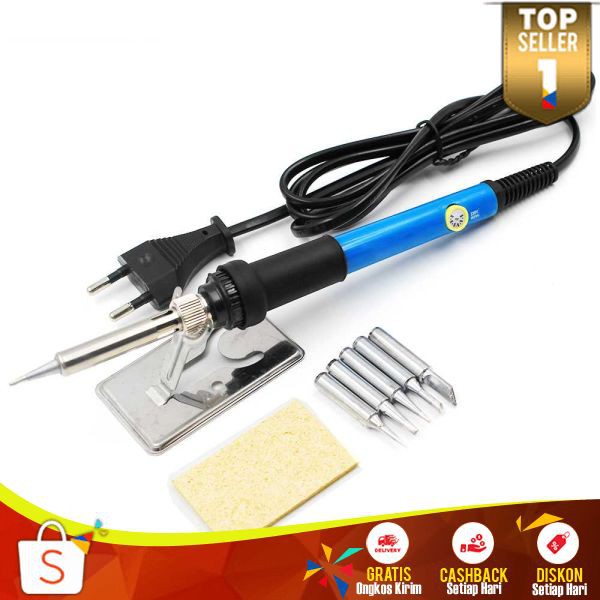 TaffWare Solder Iron Adjustable Temperature 60W Tip Solder Elemen Heating Cepat Panas Berkualitas