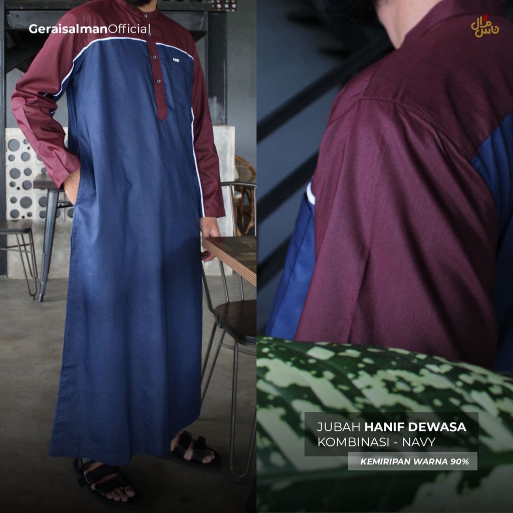 Jubah Pria Dewasa Lengan Panjang Kombinasi Premium Hanif Gratis Peci