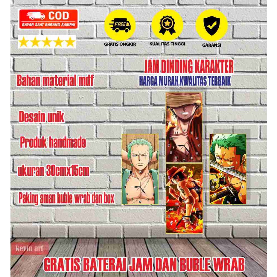 JAM DINDING BESAR ONEPICE UNIK KEREN LUFFY HIASAN DEKORASI DINGDING KOLEKSI ANIME TEMPEL TEMBOK NYALA POSTER KAYU MURAH