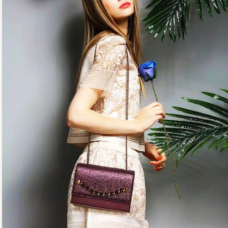 Tas Selempang CK Chain Front Flap Clutch Glitter Sale CK006