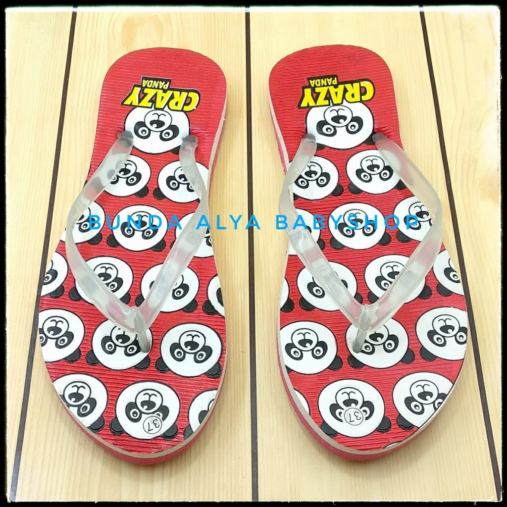 Sendal Jepit Wanita Lucu Panda Sponge-Sendal Jepit Perempuan Harian-Sendal Jepit Wanita Ringan MERAH