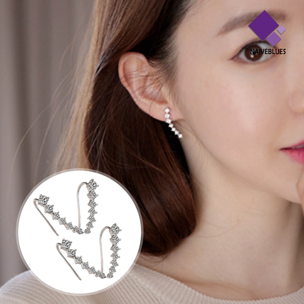 1 Pasang Anting Stud Berlian Imitasi Shiny Gaya Korea Untuk Wanita