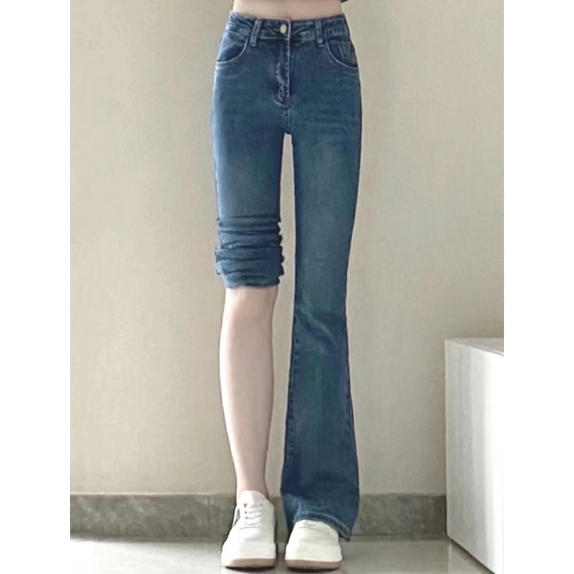 Import Bergaya Biru Retro Celana Cutbray Highwaist Loose Kulot Jeans Wanita