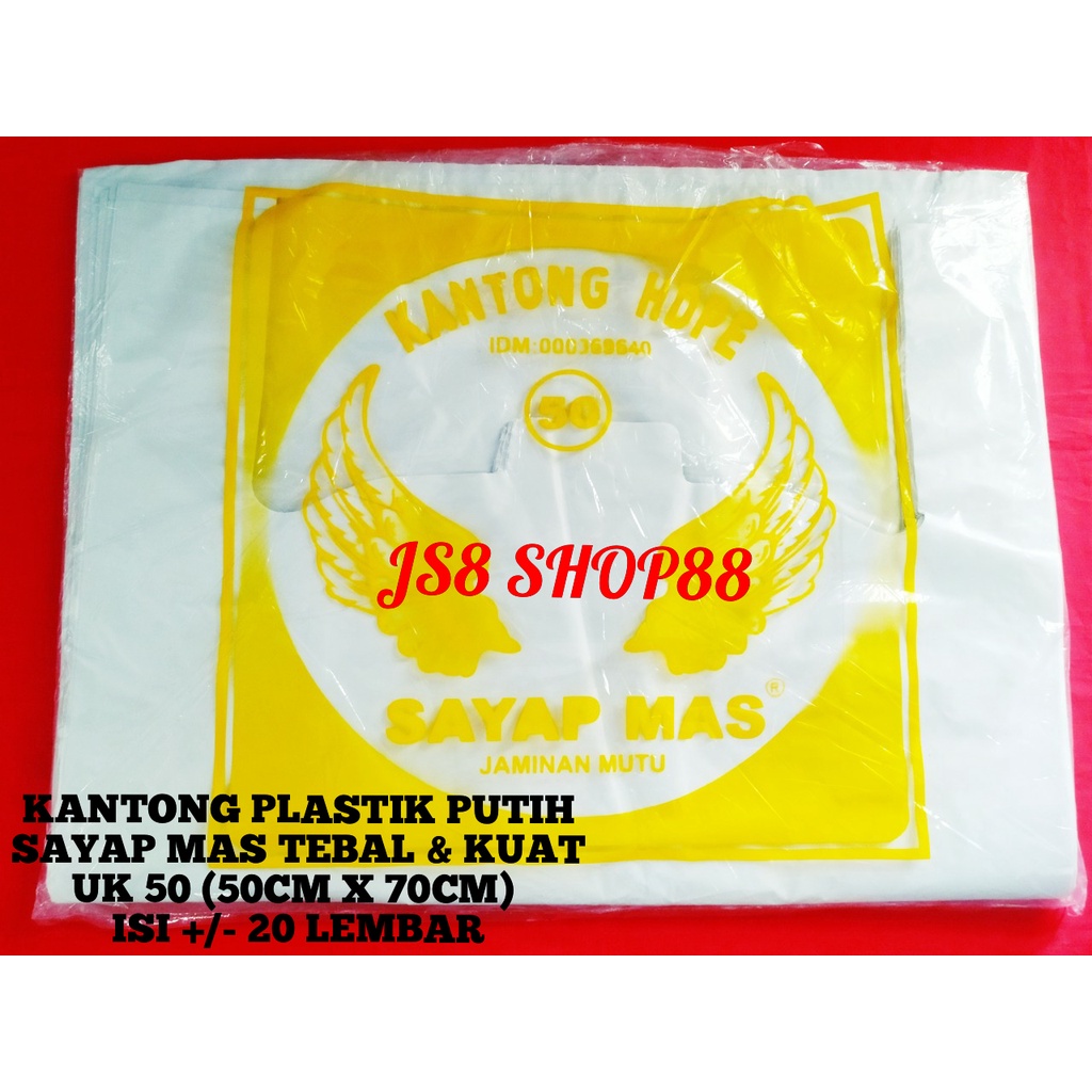HD KANTONG PLASTIK KRESEK JUMBO PUTIH KUAT TEBAL SAYAP MAS 50 (50cm x 70cm) BERAT 800 GR ISI 20 LEMB
