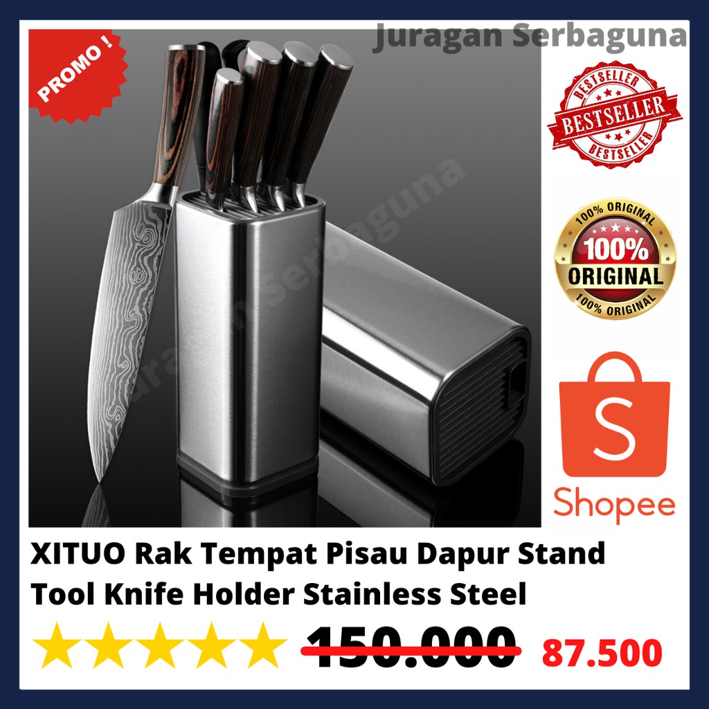 XITUO Tempat Pisau Dapur Stand Tool Knife Holder Stainless Steel - DJ-012 - Silver