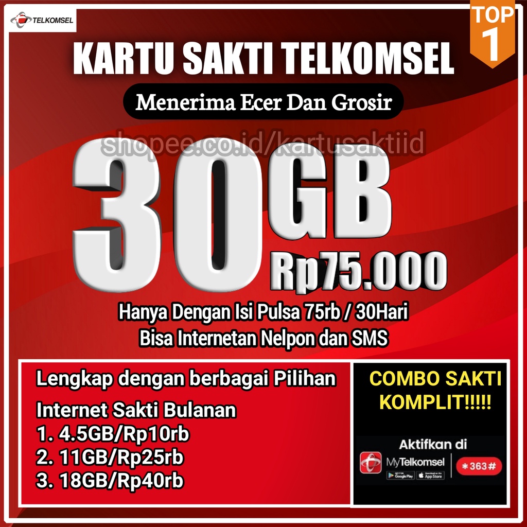 Kartu Sakti Telkomsel Kartu Perdana Telkomsel Combo Sakti 30GB 24GB 20GB Perdana As Loop Simpati Varian Terbaik