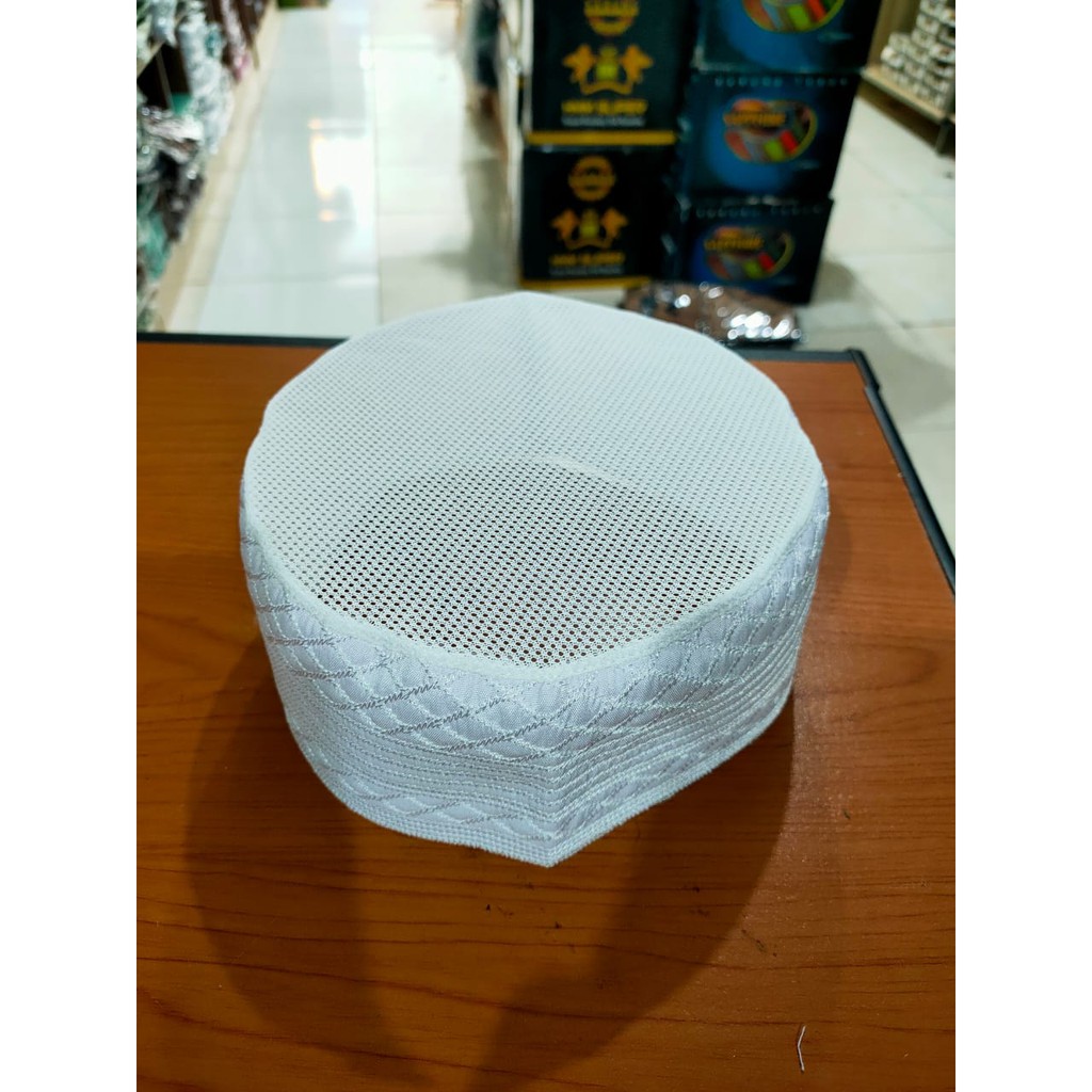 Peci Madinah Jaring Kopiah Haji / Peci Haji / Peci Putih / Madinah Jaring