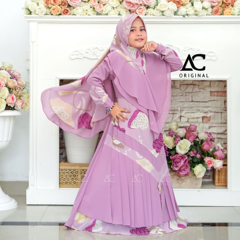 GAMIS SYARI ANAK CERUTI BABYDOLL SET HIJAB KIRANA FULL PURING BY AC ORIGINAL COLLECTION
