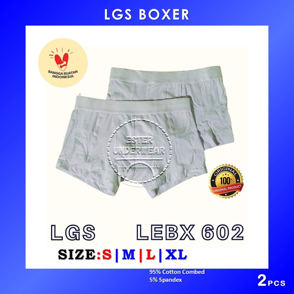 CELANA BOXER PRIA LGS 602 ISI 2Pcs |CELANA LGS SERI PUTIH