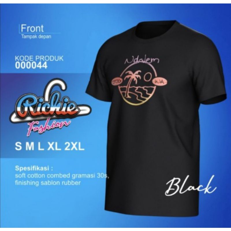 Richie Fashion Kaos Pria Soft Cotton Yogya Indonesia Coconut Tree Island Black