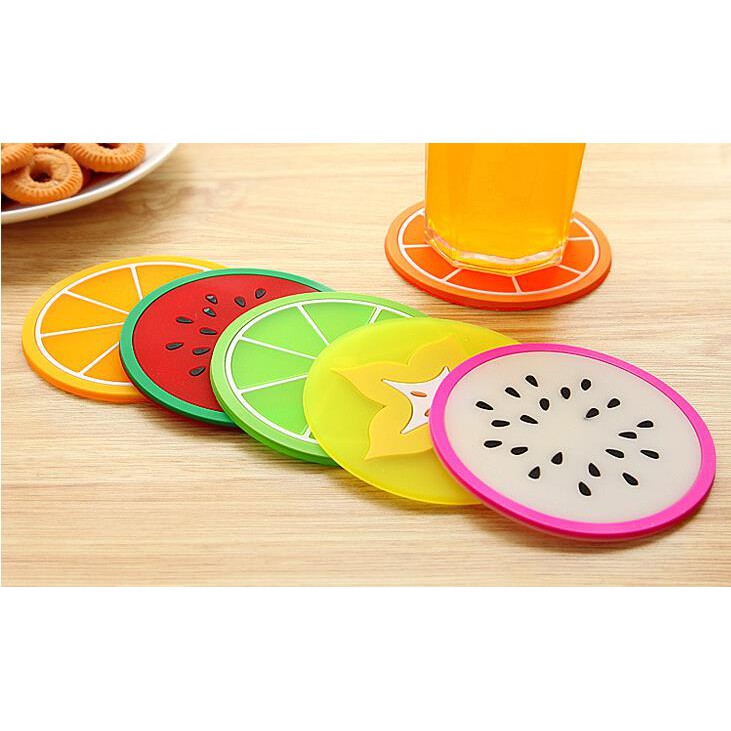 Tatakan Karet Gelas Cangkir Bentuk Motif Irisan Buah Anti Slip
