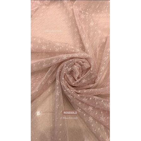 Kain Tile Salju Bintang Tille Dot TULLE SNOW FLAKES Kain Kebaya Brokat Tile-Rosegold