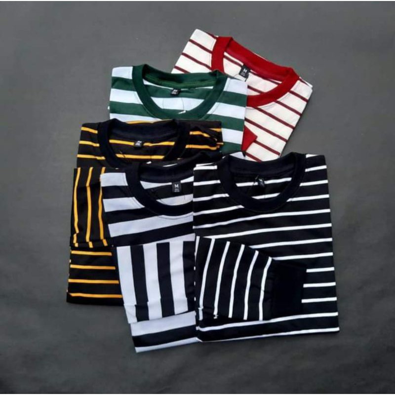 kaos stripe lengan panjang plus rip lengan size S-XL