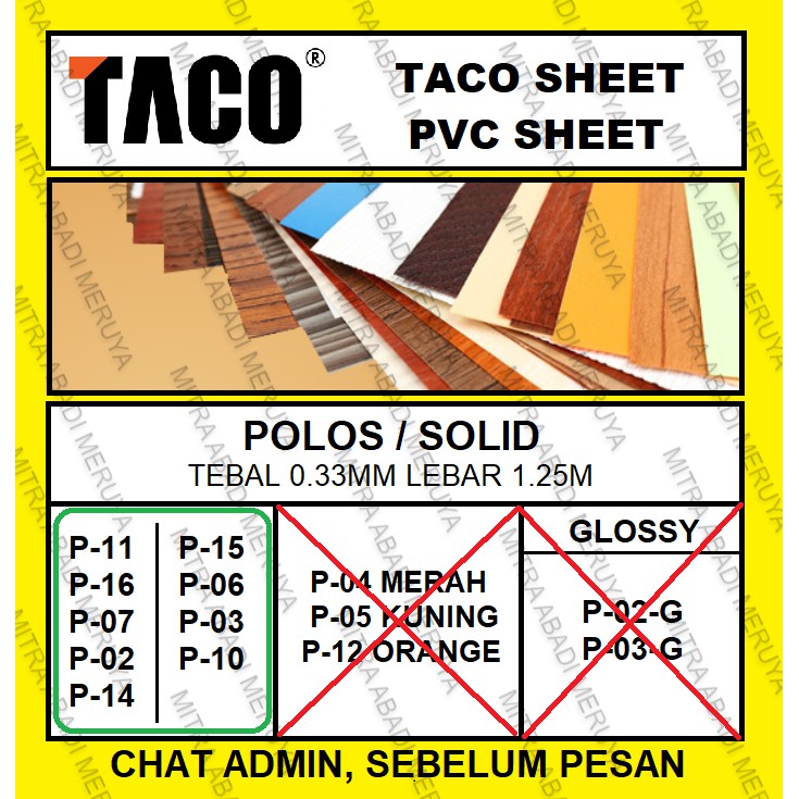 

Taco Sheet Polos Solid Standard PVC Sheet Deco Sheet