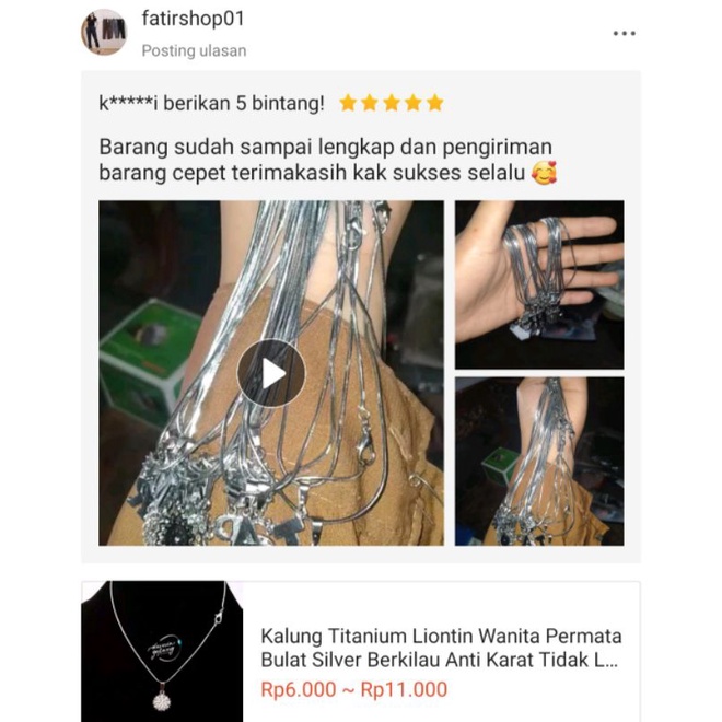 Kalung Titanium Liontin Wanita Permata Bulat Silver Berkilau Anti Karat Tidak Luntur Tahan Air