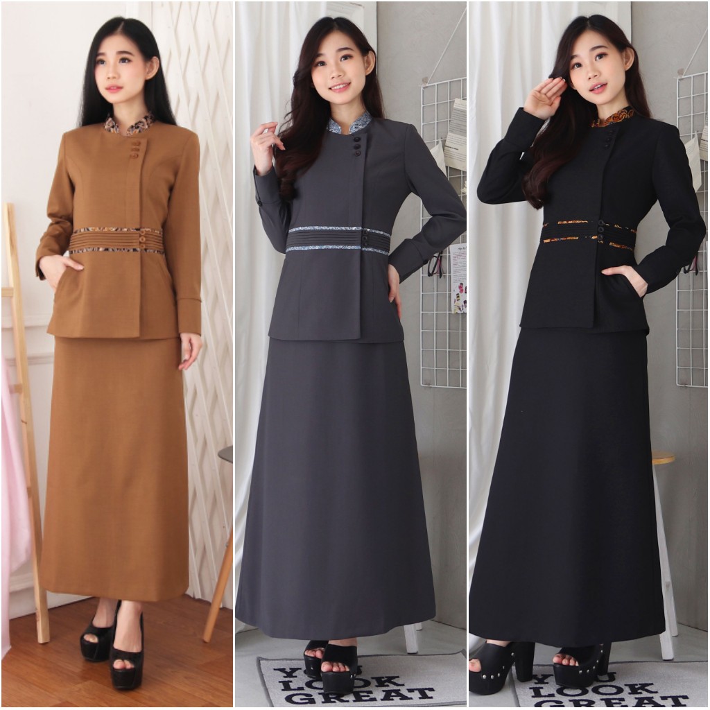 BLAZER WANITA B&amp;V LYNELLE / Seragam PNS / Baju PDH PNS Wanita / Baju Dinas Pemda Wanita / Baju Khaki PNS Wanita / Seragam ASN Wanita / Baju Guru Wanita - 7007 PEMDA ACEH / ABU TUA / HITAM