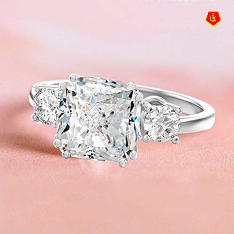 [Ready Stock]Graceful Fashionable Silver Square Diamond Ring