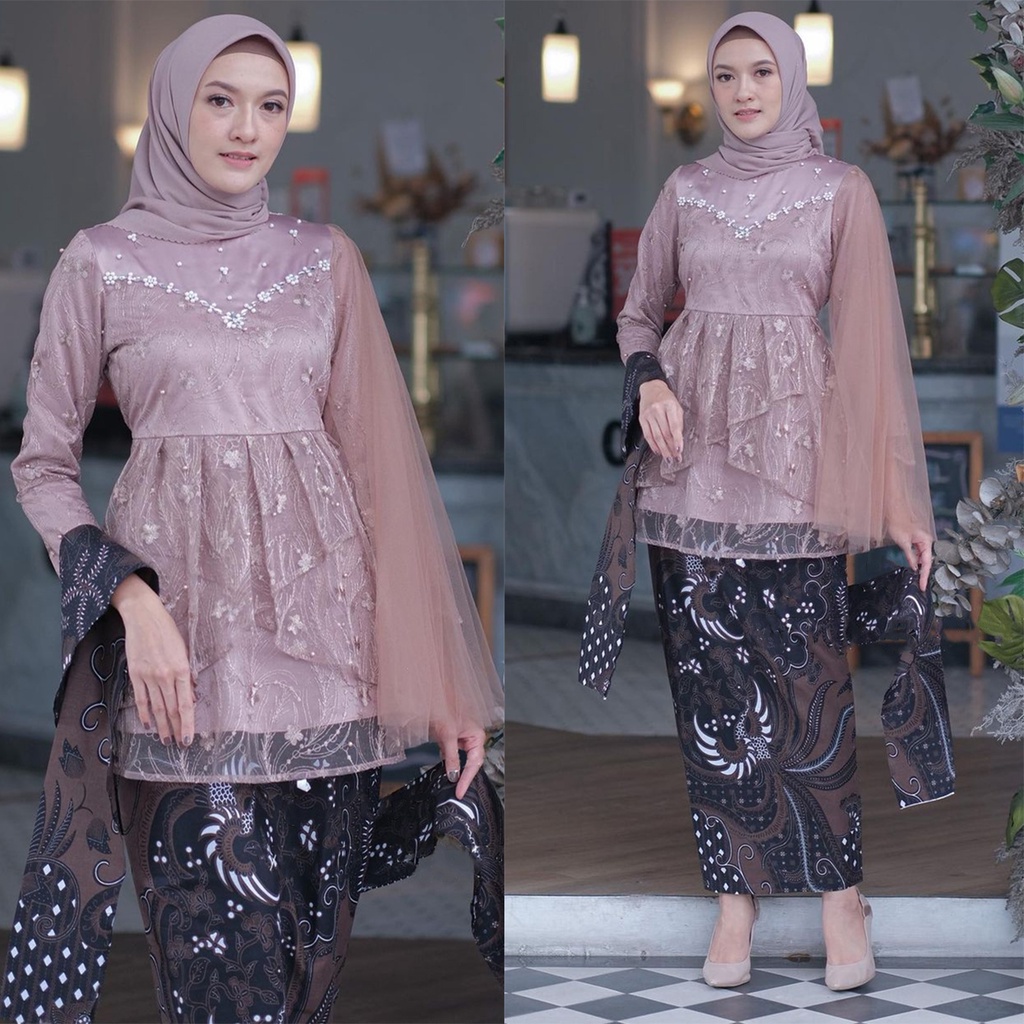 Ready Outfit kebaya batik kondangan kebaya lamaran terbaru 2022 /set kebaya brokat premium /kebaya wisuda termurah