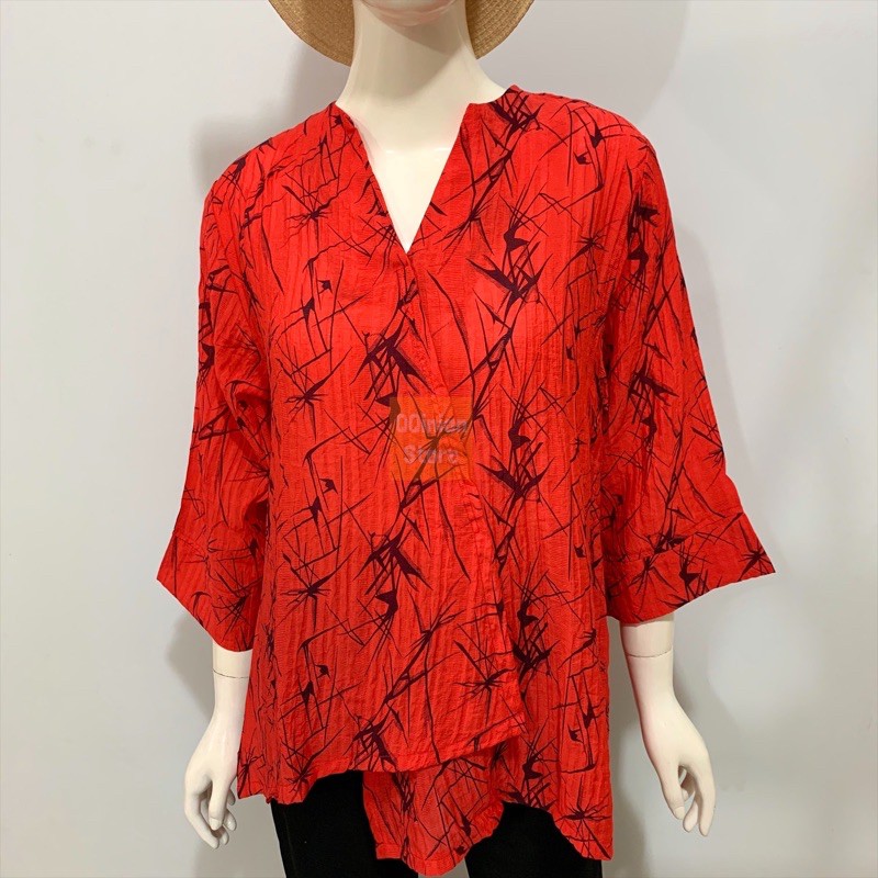 Blouse Fashion Nicole QQinian Katun Silk Plisket Kerut Merah Kuning