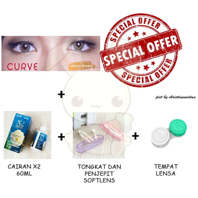 Paket Softlens Curve 14.4mm (Normal) + Cairan X2 60 ml + Penjepit / Pinset