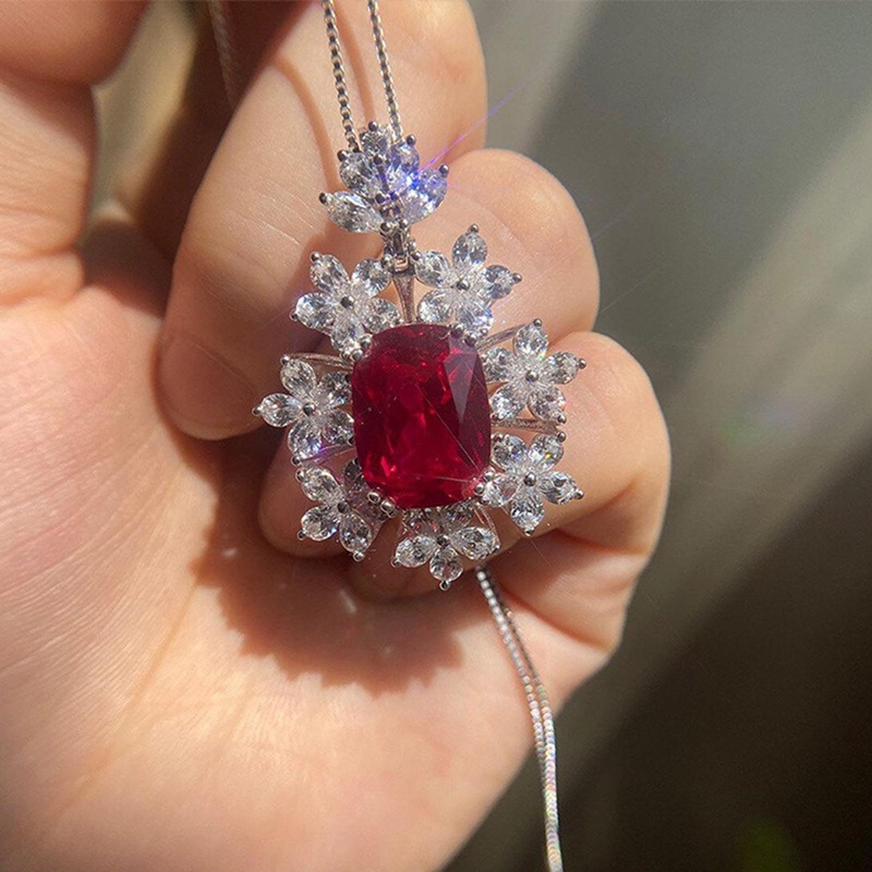 Kalung Cubic Zirconia Warna Merah Untuk Wanita