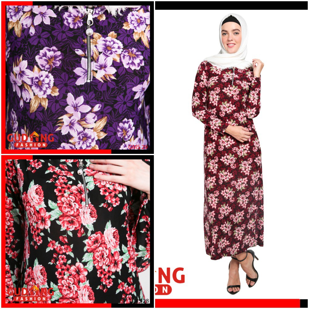 Gamis Motif Bunga / Busana Muslim / Baju Muslim / Gamis Dress (COMB)