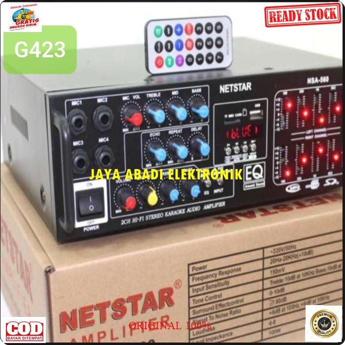 G423 ORIGINAL AMPLI BLUETOOTH digital echo mixer mixing power Amplifier bluetoot Equalizer bluetot karaoke blutut USB MP3 player audio sound system AC DC profesional pro aux dj vocal vokal 4 channel chanel radio  G423 MAXSIMAL SPEAKER PASIF UKURAN BISA.SA